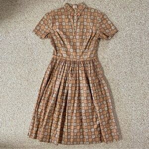 Vintage 1950s Pink Yokosuka brown floral dress